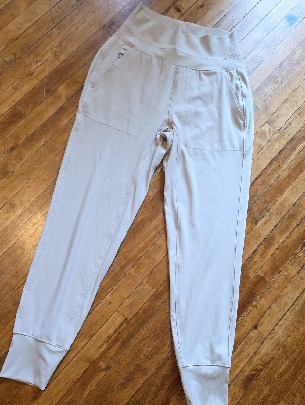 Athleta Cream High-Waist Track Joggers